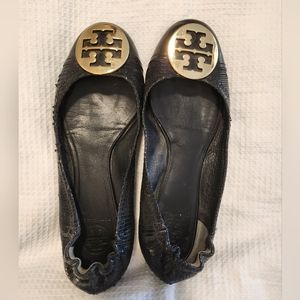 Tory Burch Reva Snake Print Flats - Black Gold 11